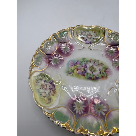 Prussia Floral Plate Unmarked Antique Gold Purple - Picture 3 of 7